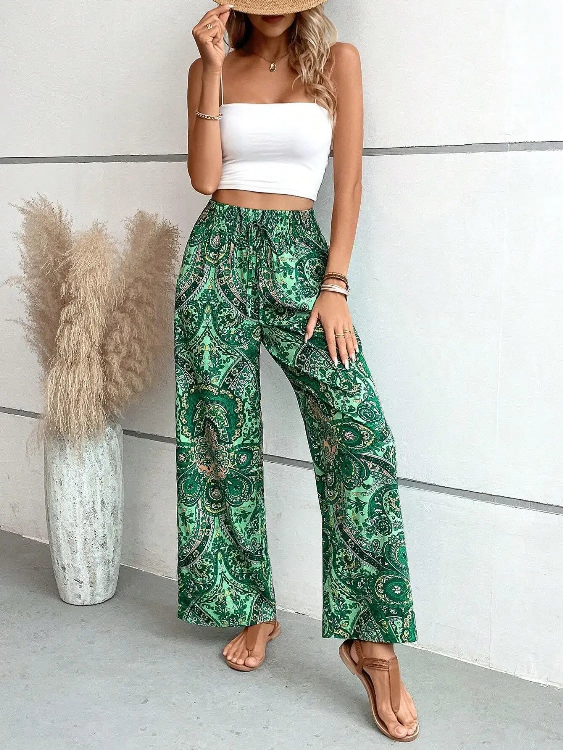 Boho Chic Paisley Printed Wide Leg Pants