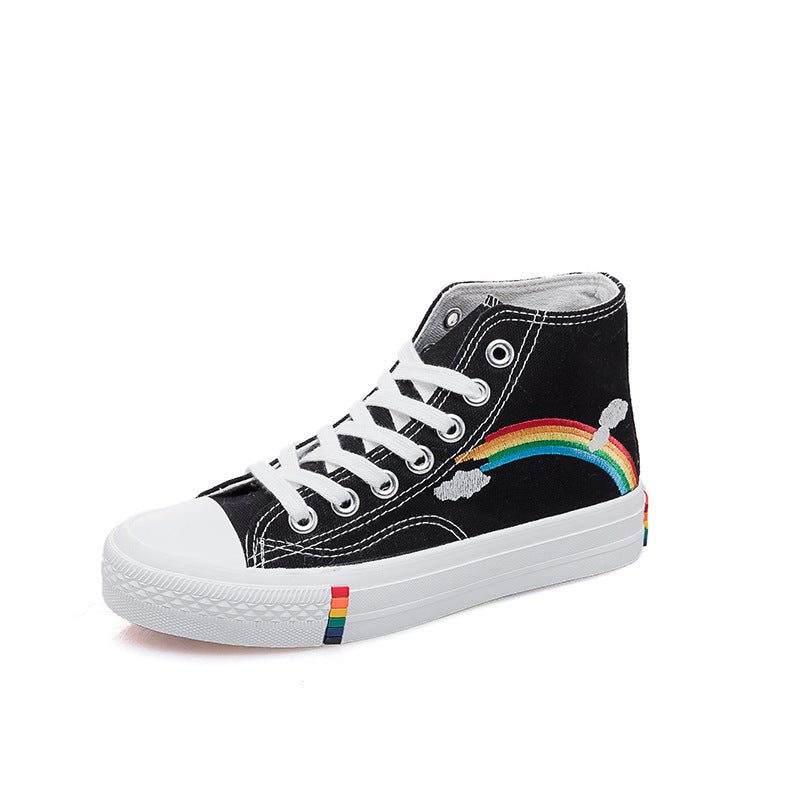 Women's High-Top Rainbow College Style Canvas Shoes