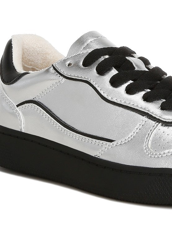 Women's Kyniska Metallic Faux Leather Lace Up Sneakers