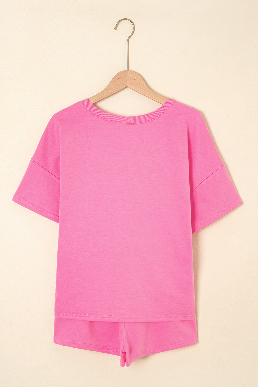 Bonbon V Neck Drop Shoulder Tee and Patchwork Shorts Set