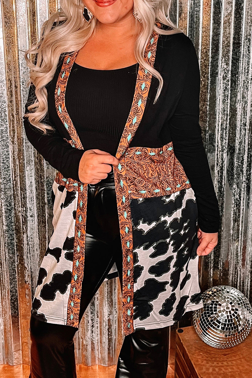 Women's Fall Black Paisley Animal Print Long Cardigan