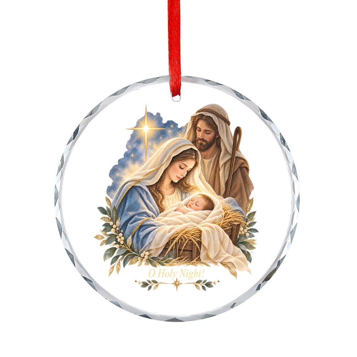 O Holy Night Baby Jesus Round Glass Christmas Ornament (Made in USA)