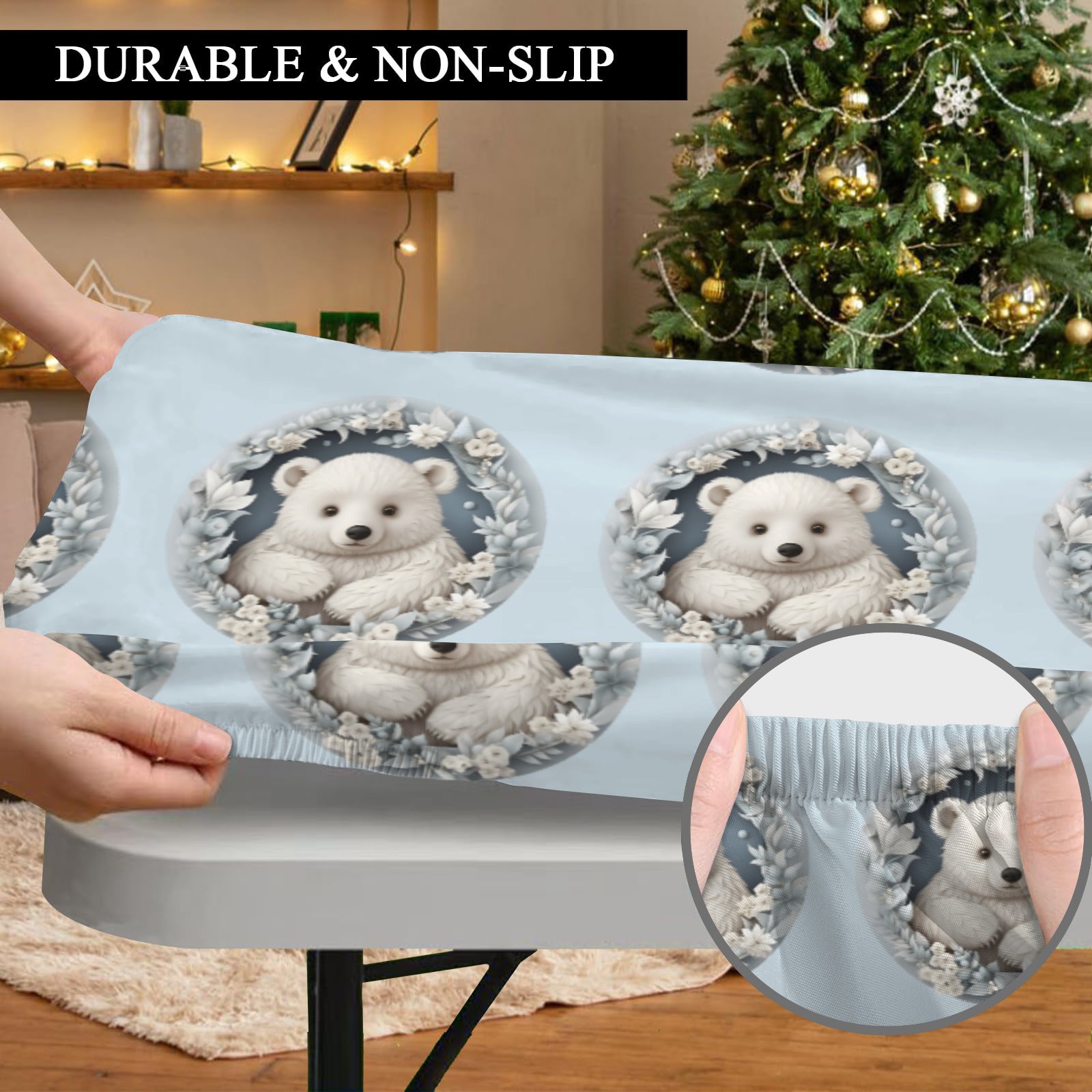 Cute Baby Polar Bear Custom Elastic Fitted Tablecloth 72x30 inch (Made in USA)
