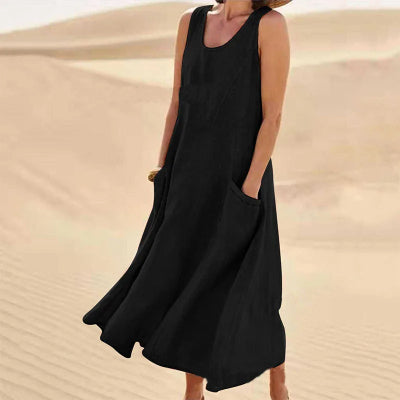 Women's Plus Size Summer Sleeveless Loose Maxi Dress With Pockets