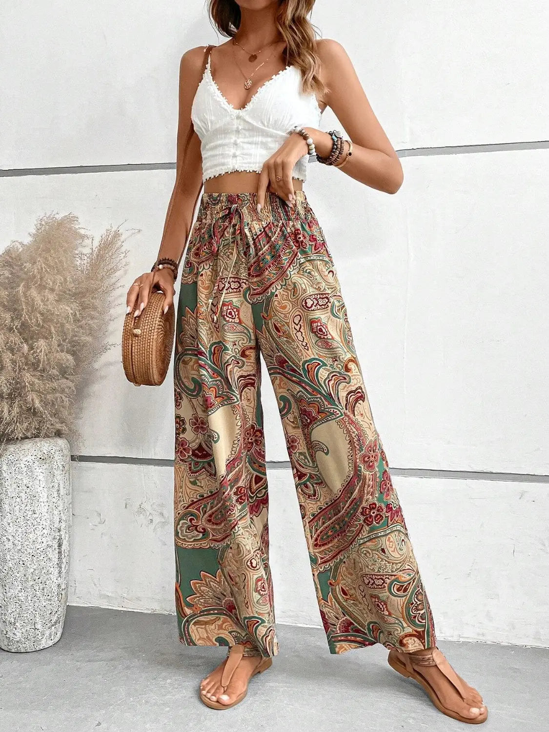 Boho Chic Paisley Printed Wide Leg Pants