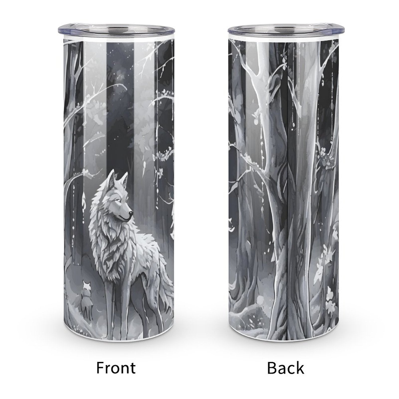 Ethereal Wolf in the Moonlight 20oz Stainless Steel Skinny Tumbler With Lid