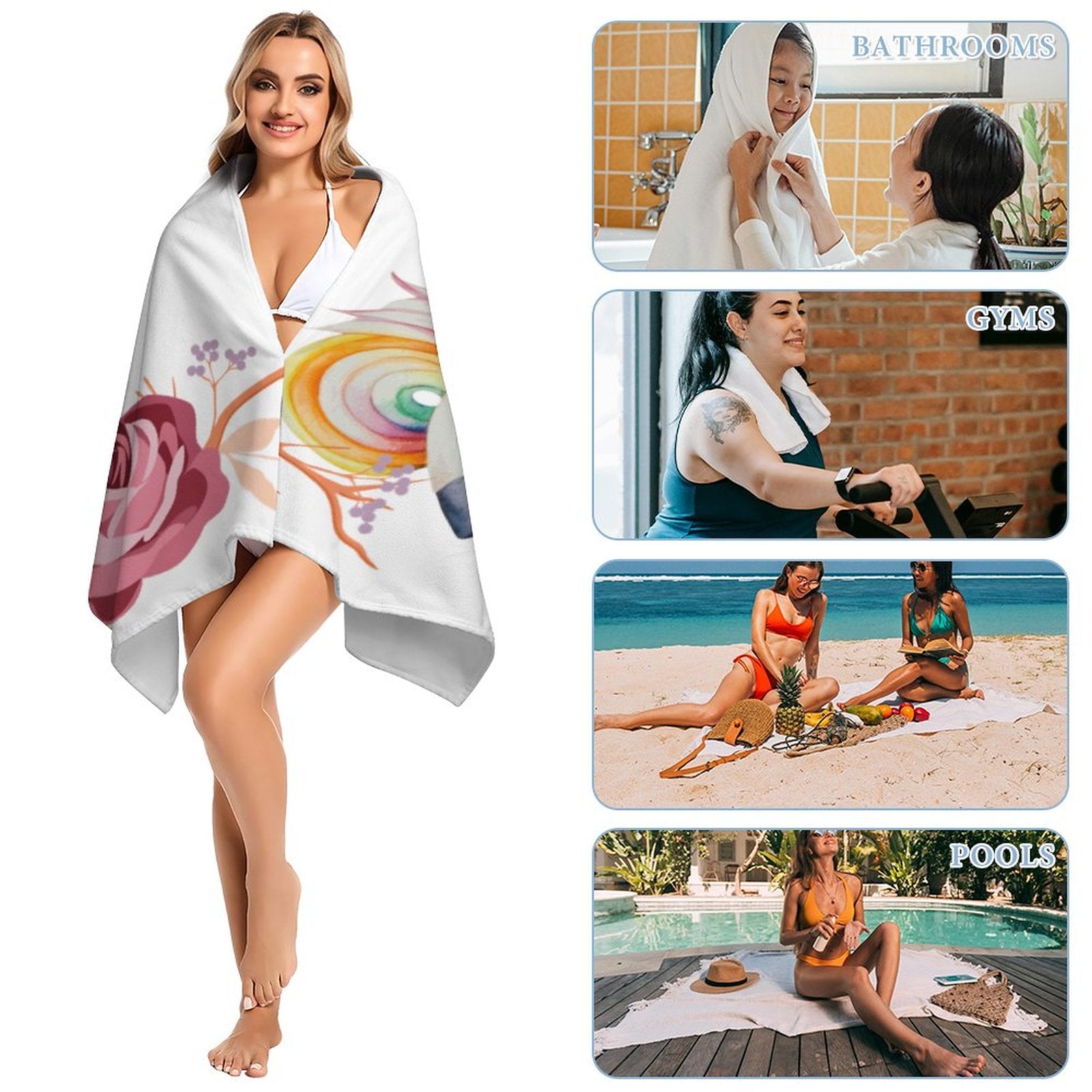 Baby Unicorn with Pink Roses Beach Towel - 61.4