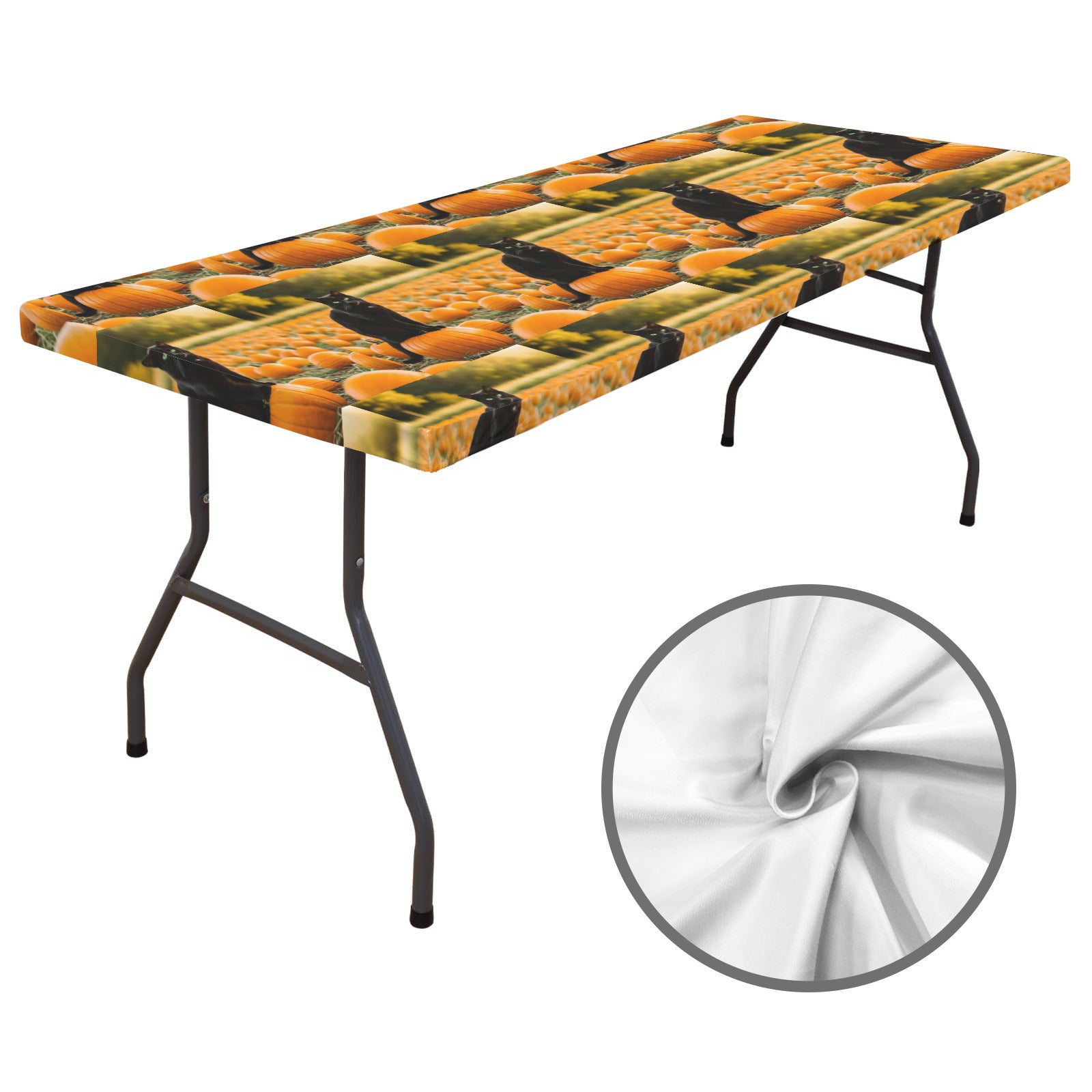 Black Cat in Pumpkin Patch Elastic Fitted Tablecloth - 72