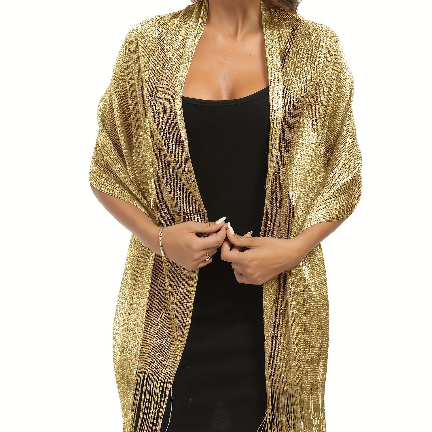 Elegant Formal Metallic Shawl and Wrap
