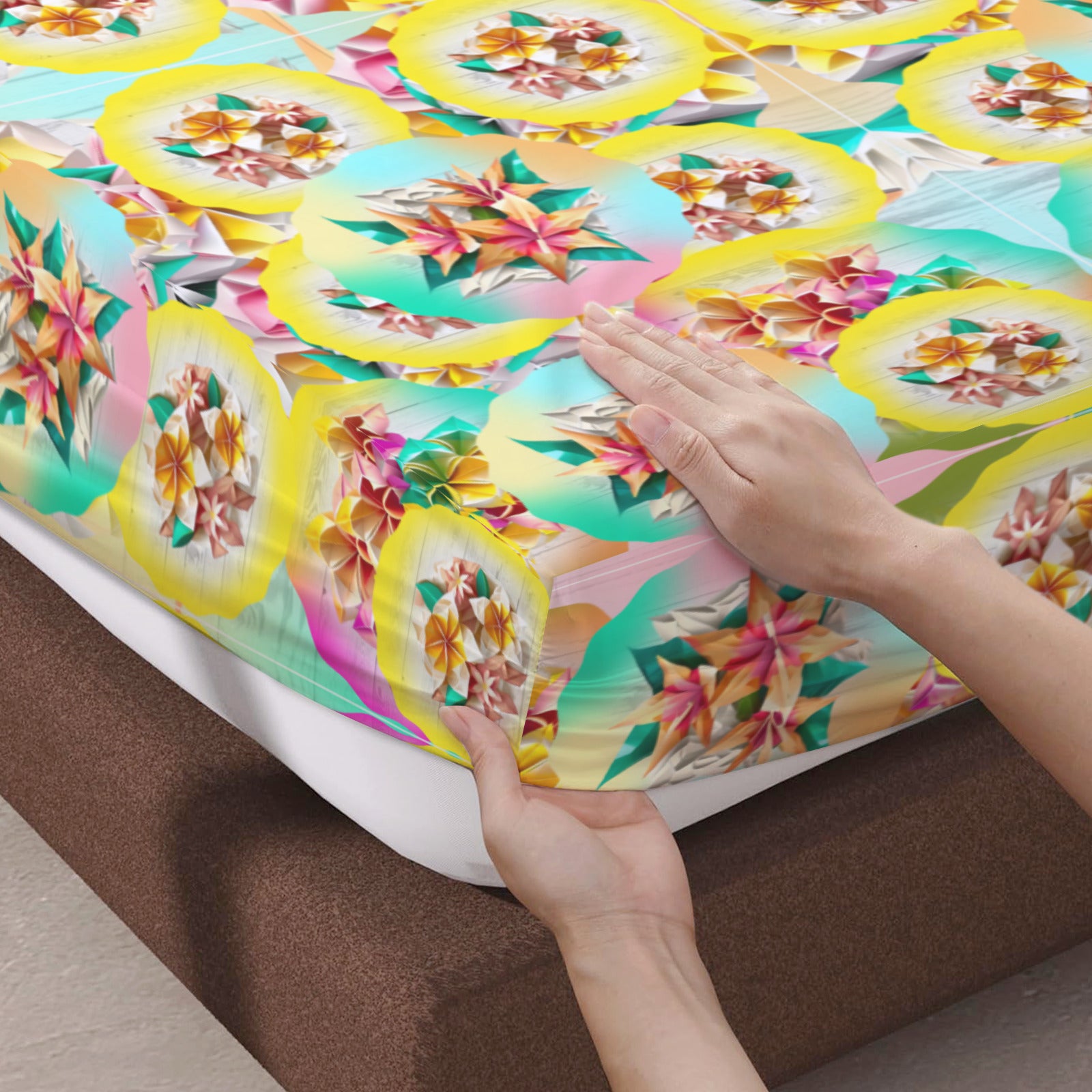 Floral Circle Pastel Pattern Double Bed Fitted Sheet 54