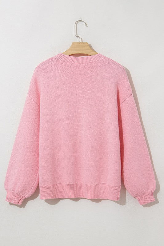 Bow Pink Valentine Long Sleeve Crewneck Sweater