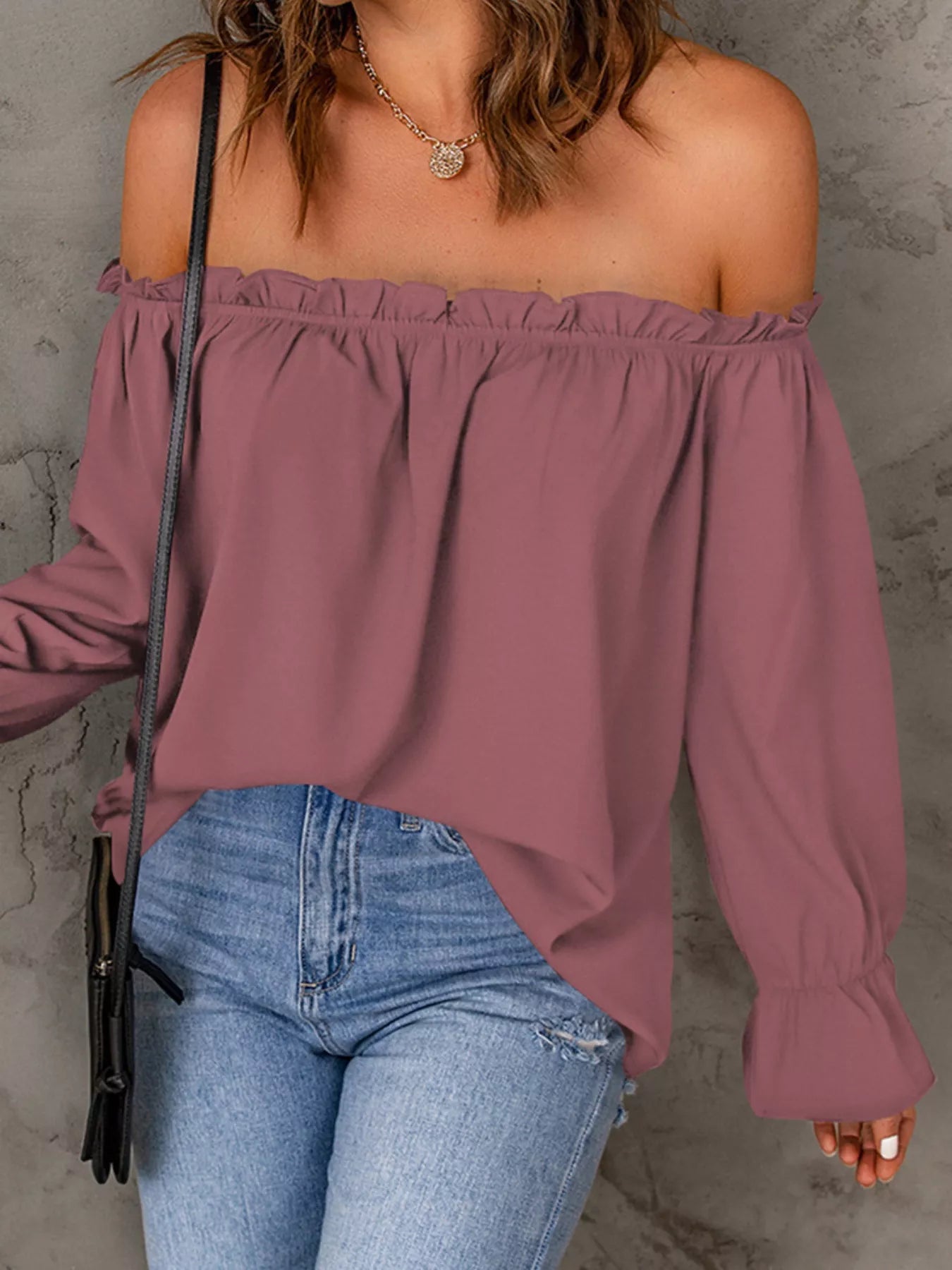 Full Size Off-Shoulder Ruffle Long Sleeve Blouse Plus Size