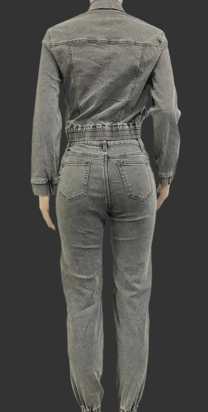 Wmstar Denim 2 Piece Set Women Jacket and Cargo Pants