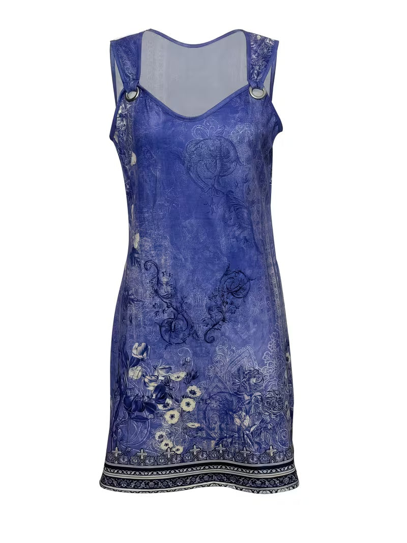 Women's Plus Size Sleeveless Casual Blue Midi Dress 2XL