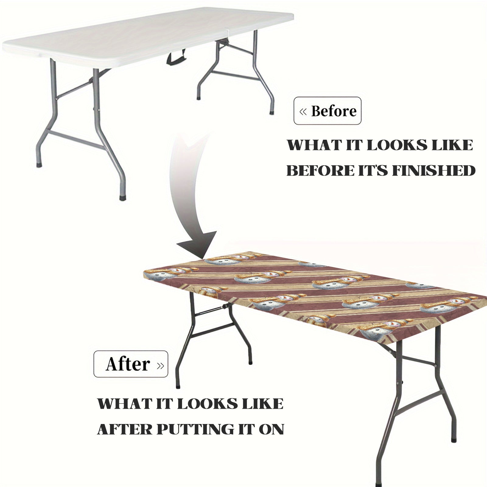 Sparkly Snowman on Red Stripes Elastic Fitted Tablecloth - 72