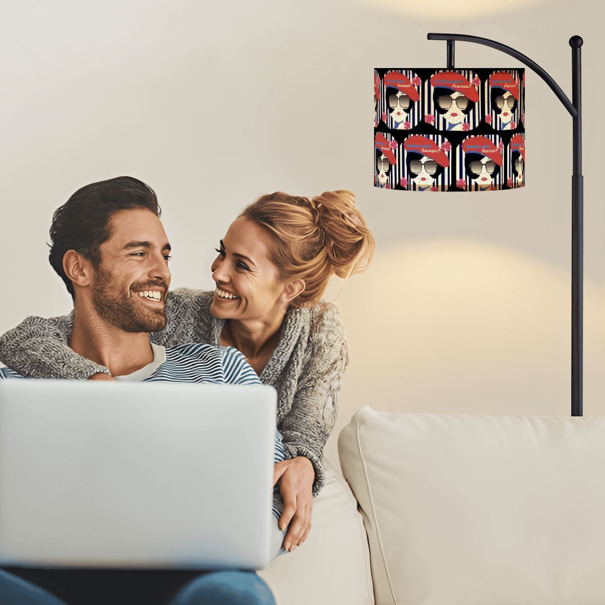 Parlez-vous Francais?  French Girl Arc Floor Lamp (Made in USA)