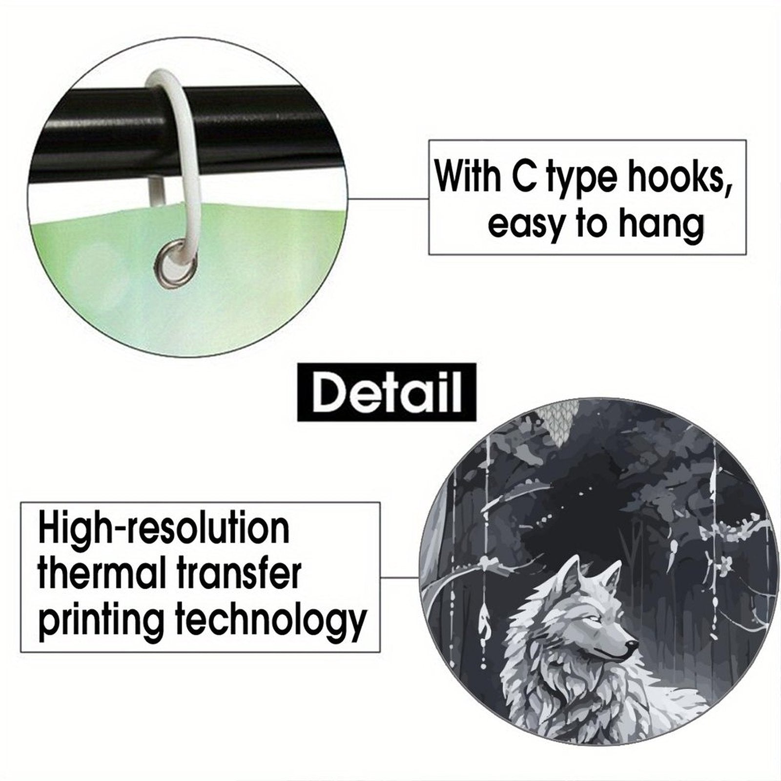 Ethereal Wolf in the Moonlight Waterproof Polyester Shower Curtain