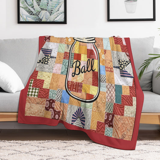 Ball Jar Faux Quilt Design Super Soft Blanket 50 x 60 ( Made in USA)