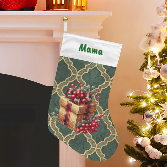 Personalizable Golden Presents on Green Christmas Stocking (Made in USA)