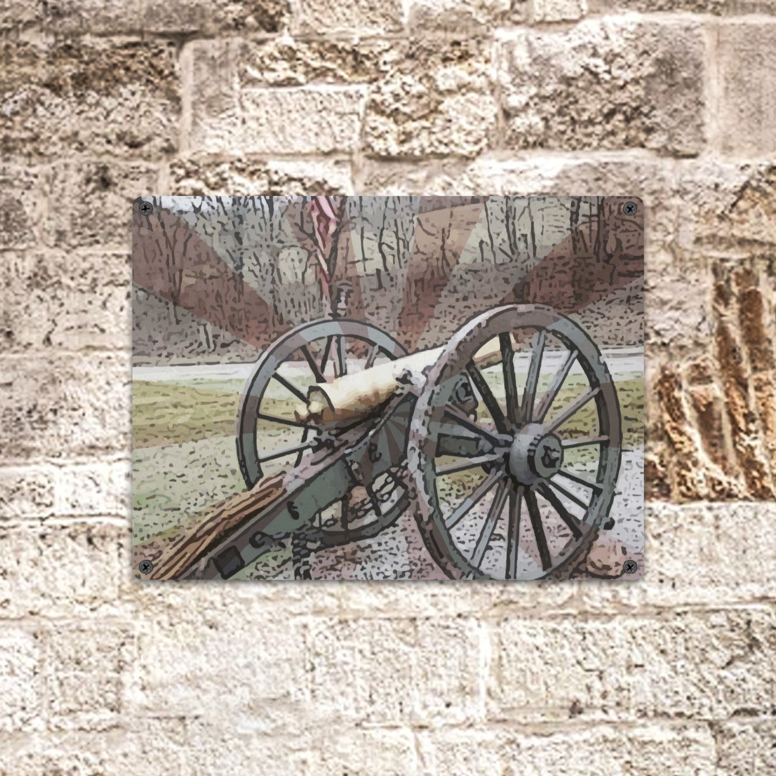 Civil War Cannon with Stripes Metal Sign - 16