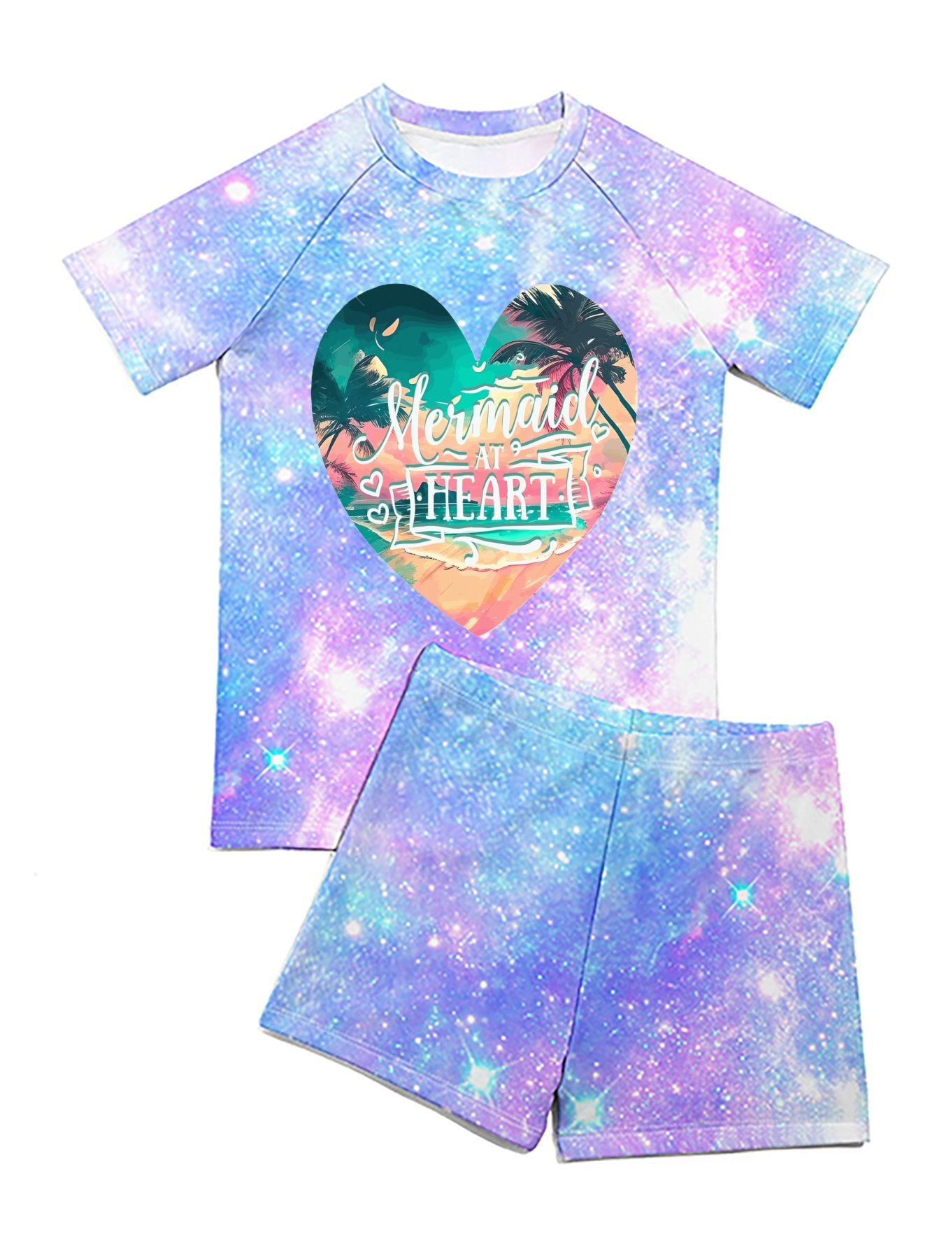 Mermaid at Heart Short Sleeved 2-piece Swimwear for Children (Front Printing)