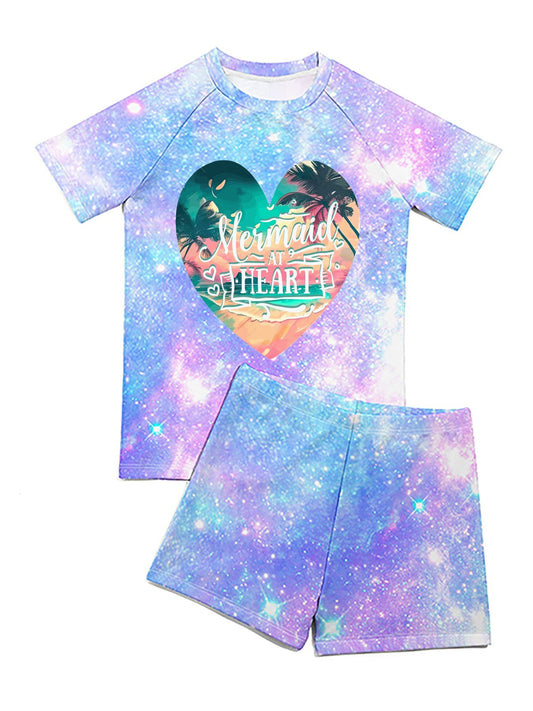 Mermaid at Heart Short Sleeved 2-piece Swimwear for Children (Front Printing)