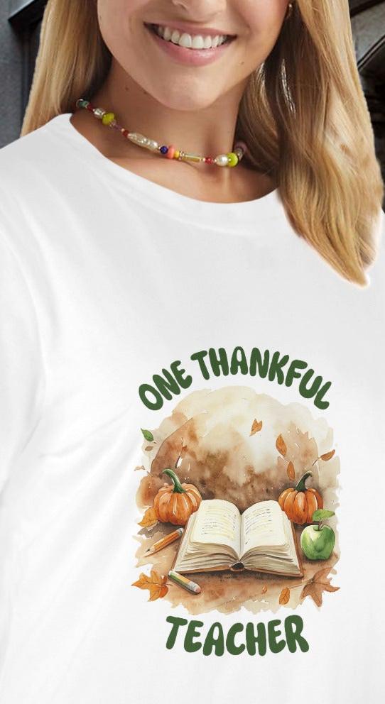 Women's One Thankful Teacher Graphic T-Shirt (Made in USA)