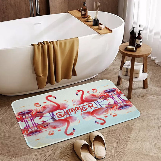 Pink Flamingos Summer Design Crystal Velvet Bath Mat (Made in USA)