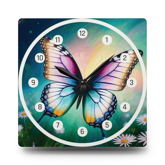 Belle horloge murale en acrylique papillon et diasies