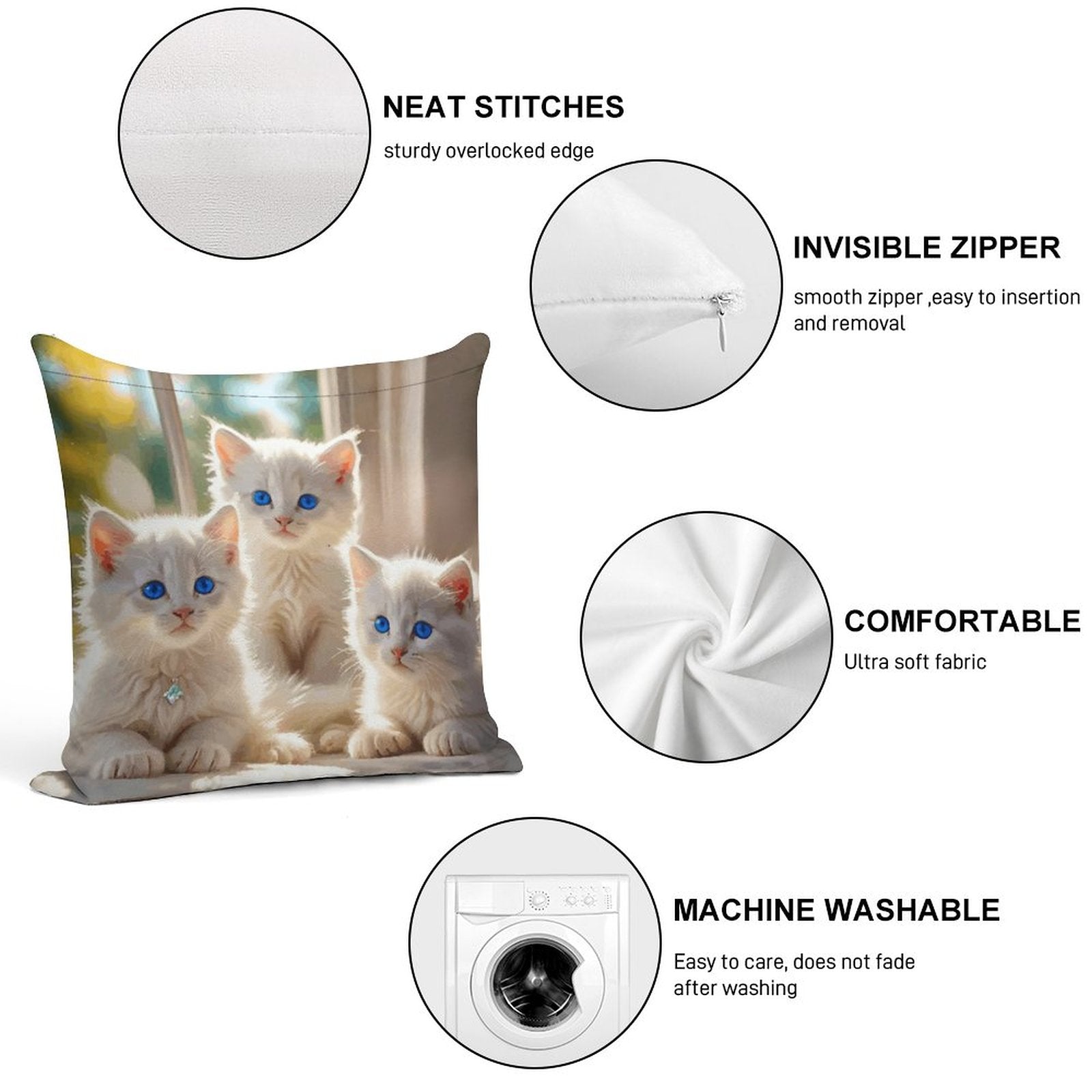Fluffy White Kittens with Blue Eyes Ultra-Soft Pillowcases - 18