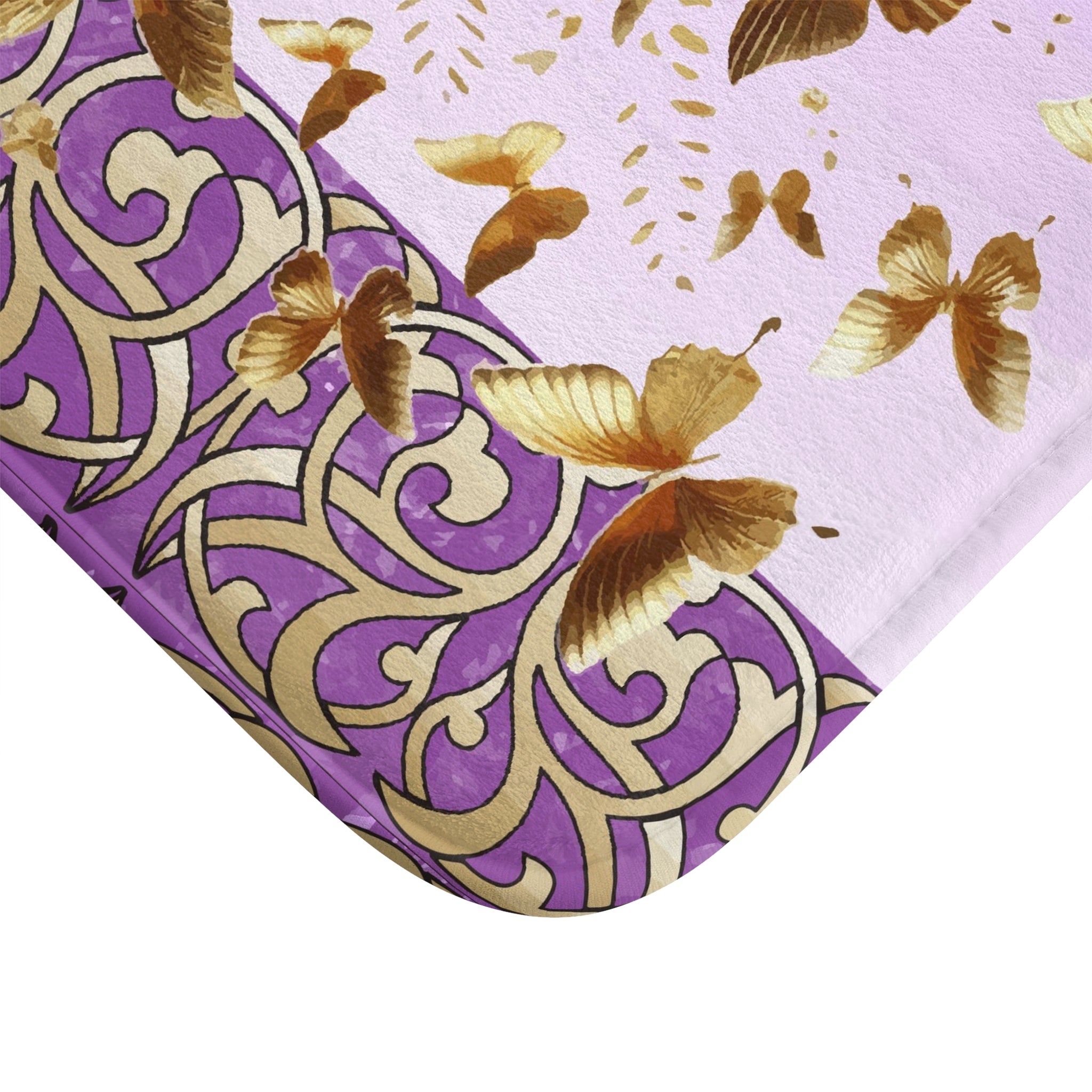 Golden Butterflies Flying Away Bath Mat