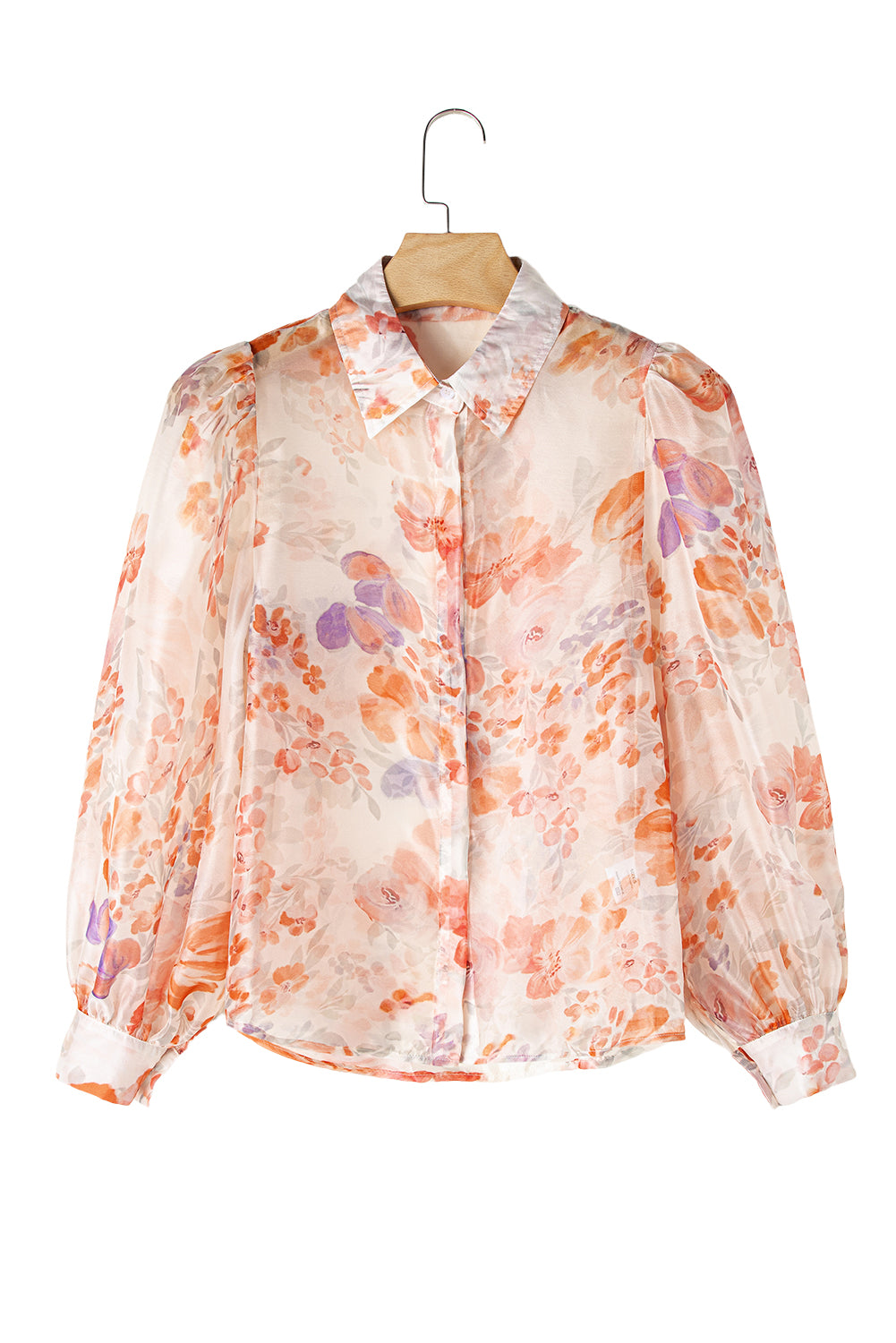 Women's White Floral Print Balloon Sleeve Loose Shirt