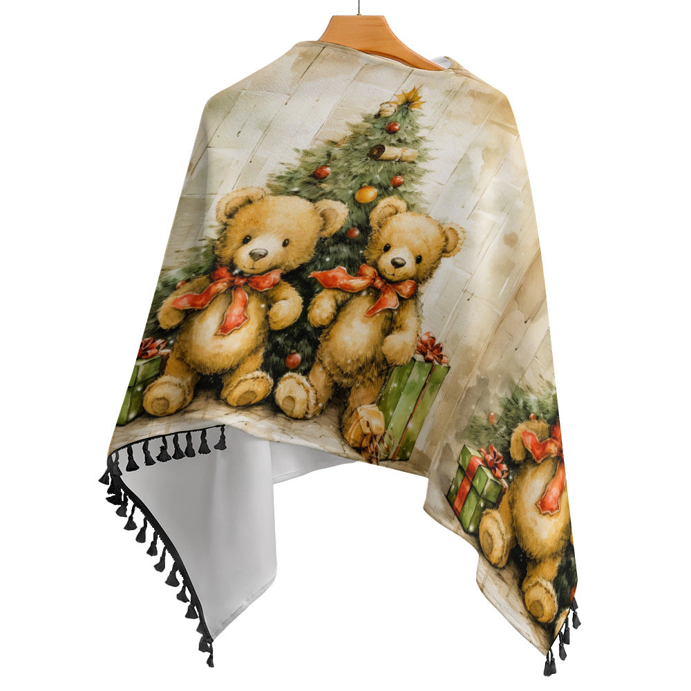 Women's Christmas Designs Knitted Cape With Fringed Edge