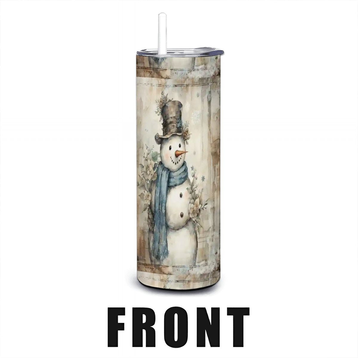 Watercolor Snowman 20oz Straight Stainless Steel Tumbler with Straw (Made in USA)