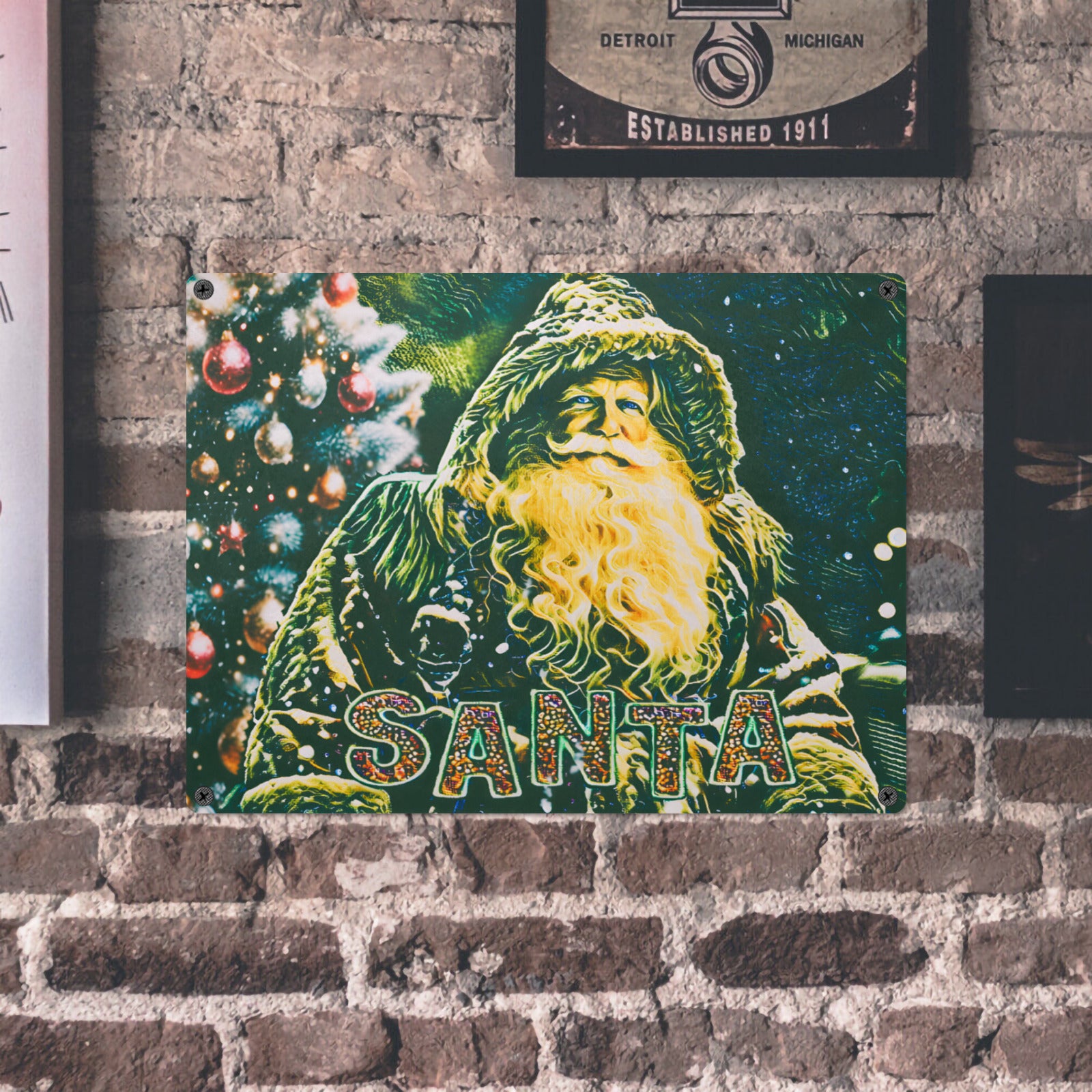 Vintage Santa Claus Christmas Tin Sign 16 x 12 Metal Tin Sign 16