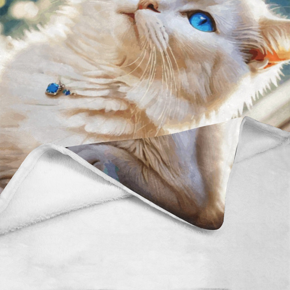 White Cat with Blue Eyes Ultra-Soft Micro Fleece Blanket 50