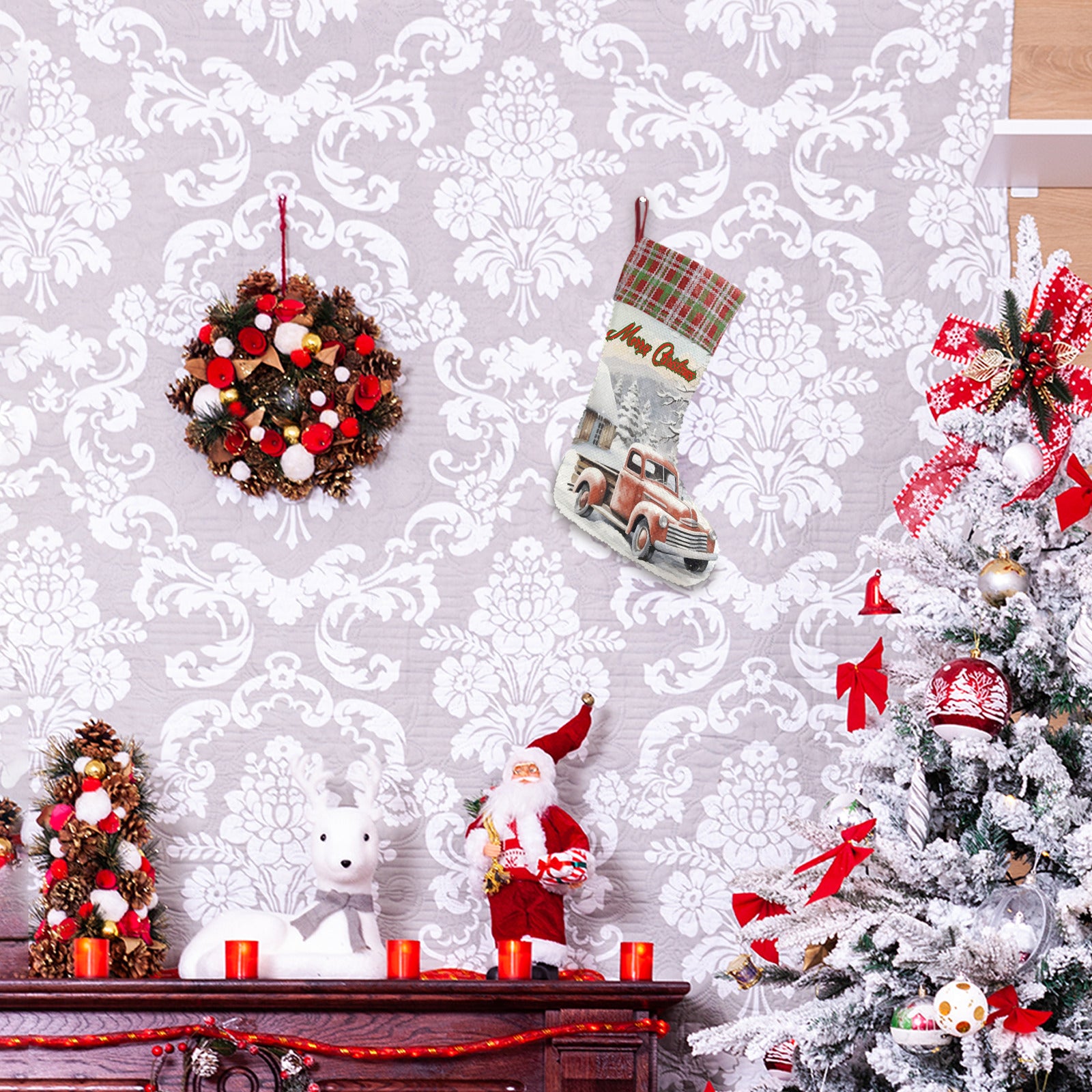 Merry Christmas Vintage Truck Sequin Christmas Stocking (Made in USA)