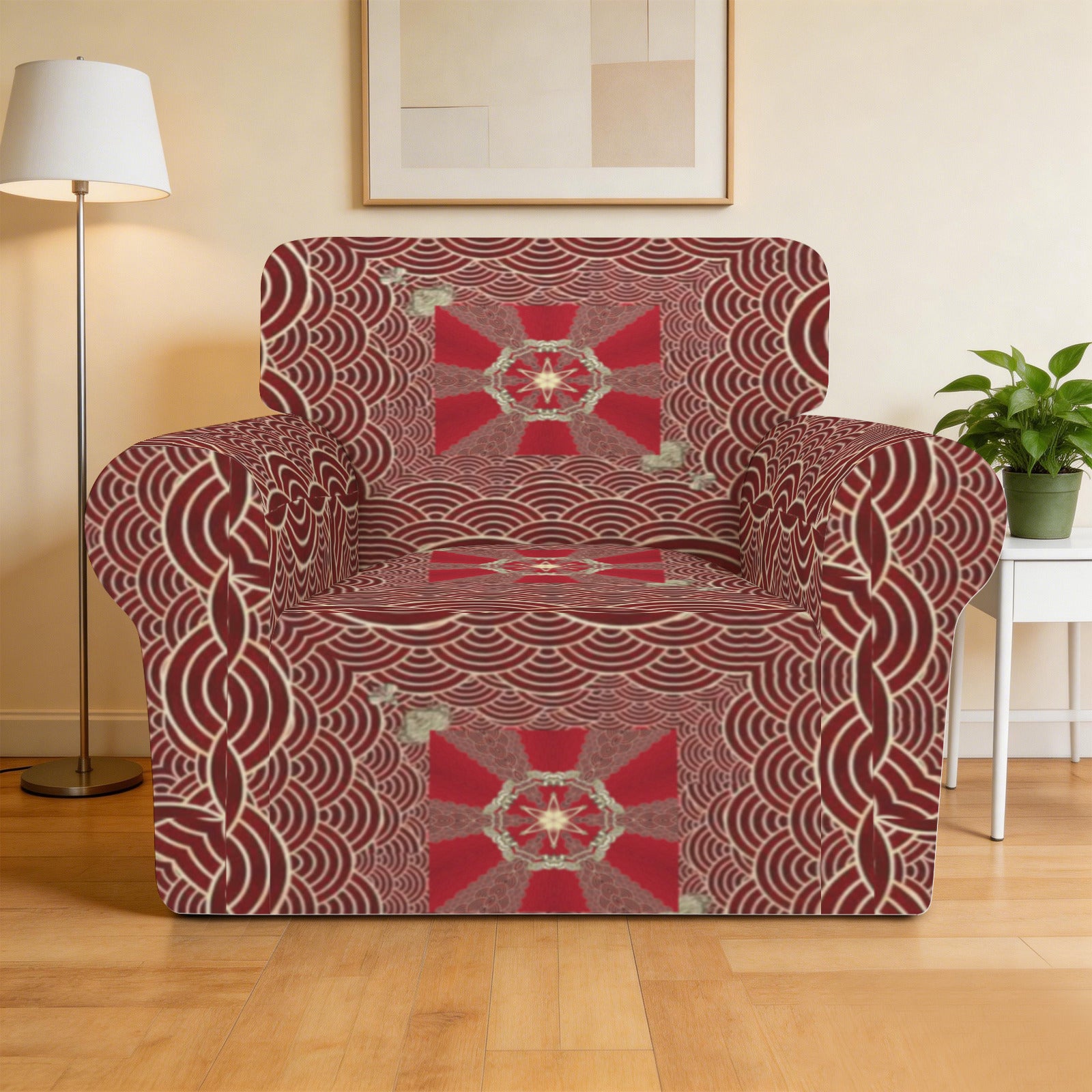 Maroon with Gold Chains Single Seater Sofa Cover | Ships from USA