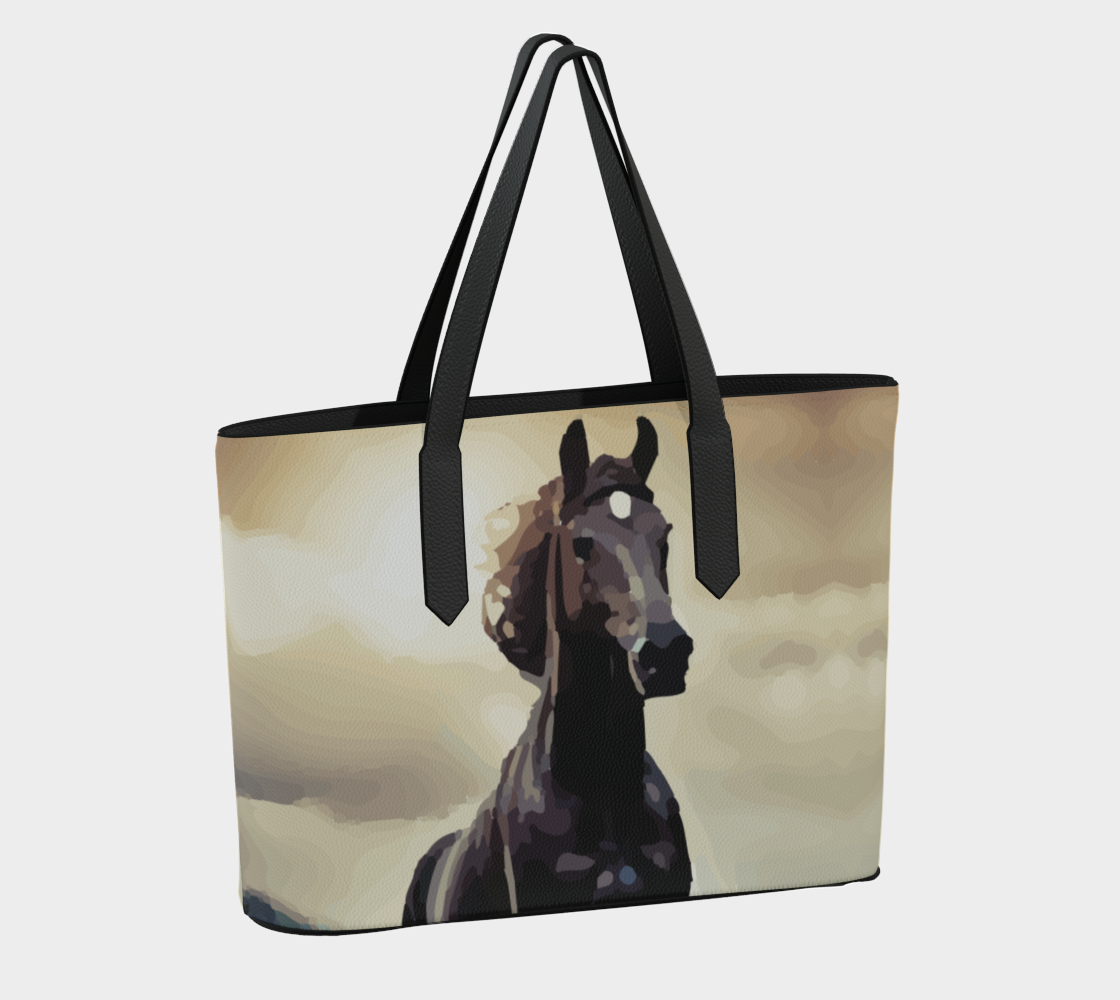 Wild Black Horse Large Vegan Leather Tote Bag