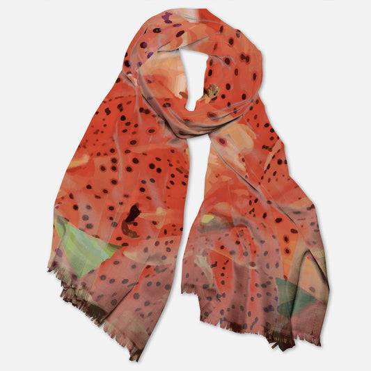 Orange Tiger Lily Floral Pashmina Scarf