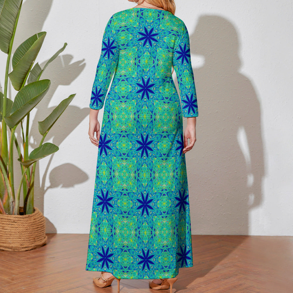 Colorful Patterns Plus Size Loose Long Sleeve Maxi Dress