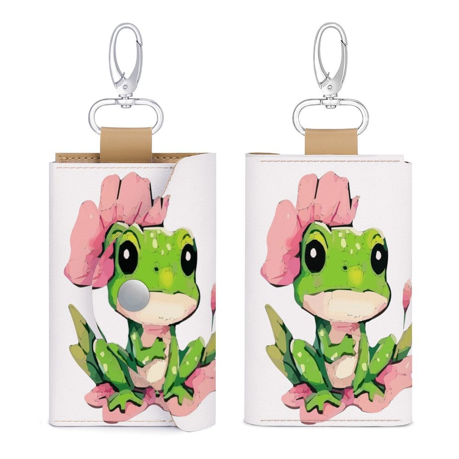 Green Frog on Lily Pad Leather Cardholder and Keychain