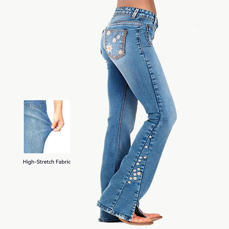 Women's Y2K High Waisted Star Patch Wide-Leg Light Wash Denim Jeans