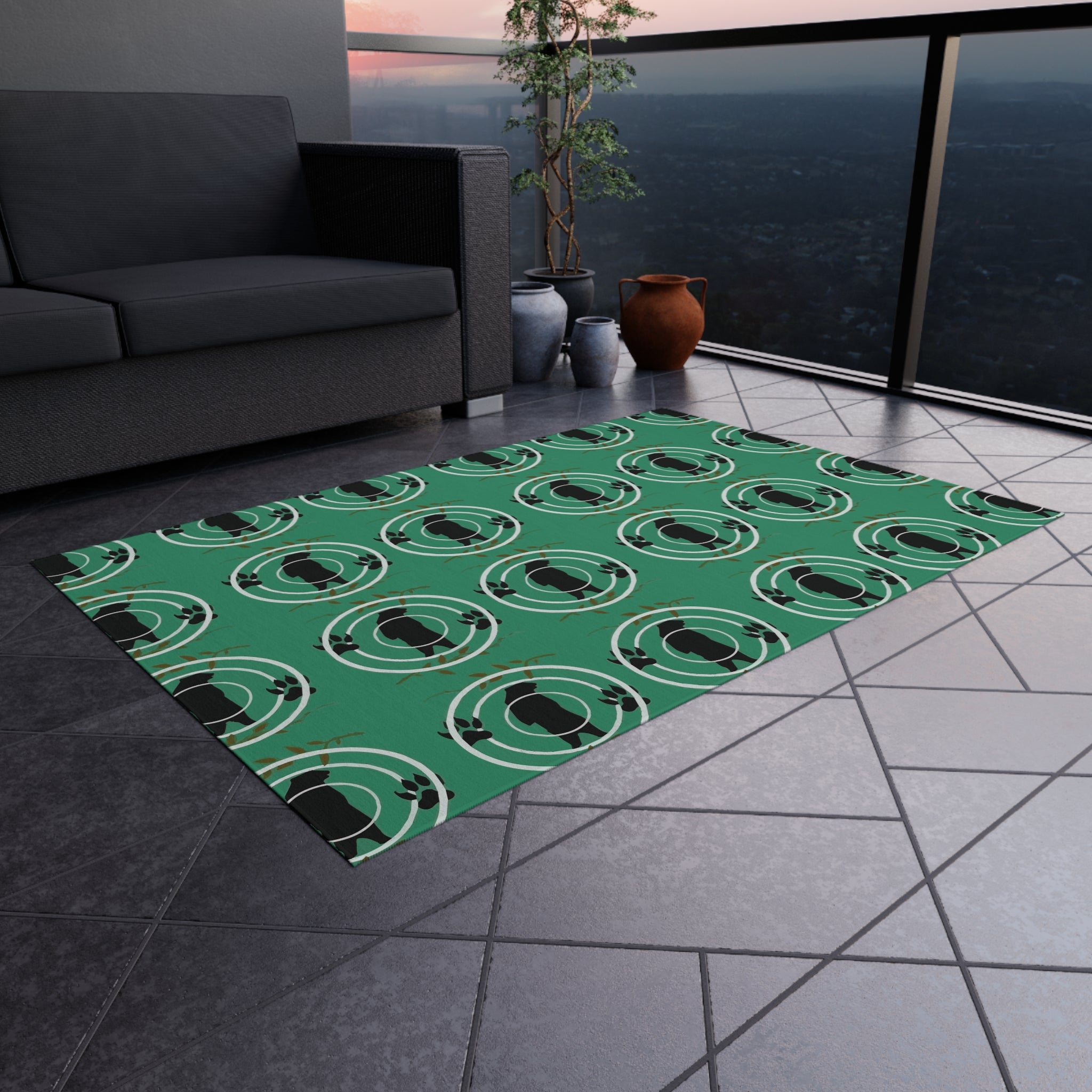 Country Black Bear Green Outdoor Rugs