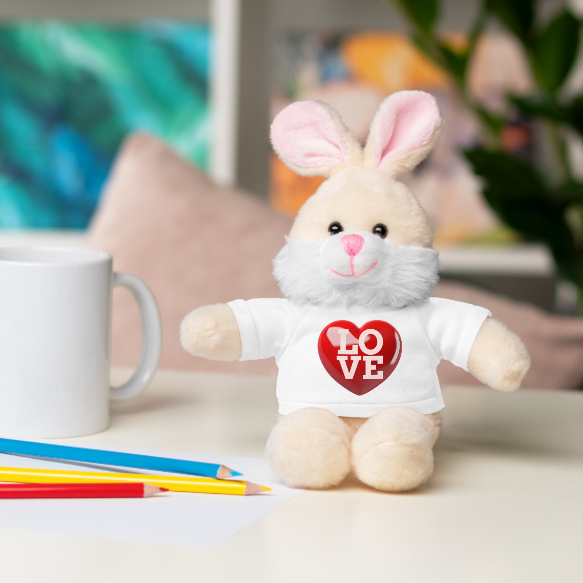 Stuffed Animal Wearing T-shirt with Red Heart and Love