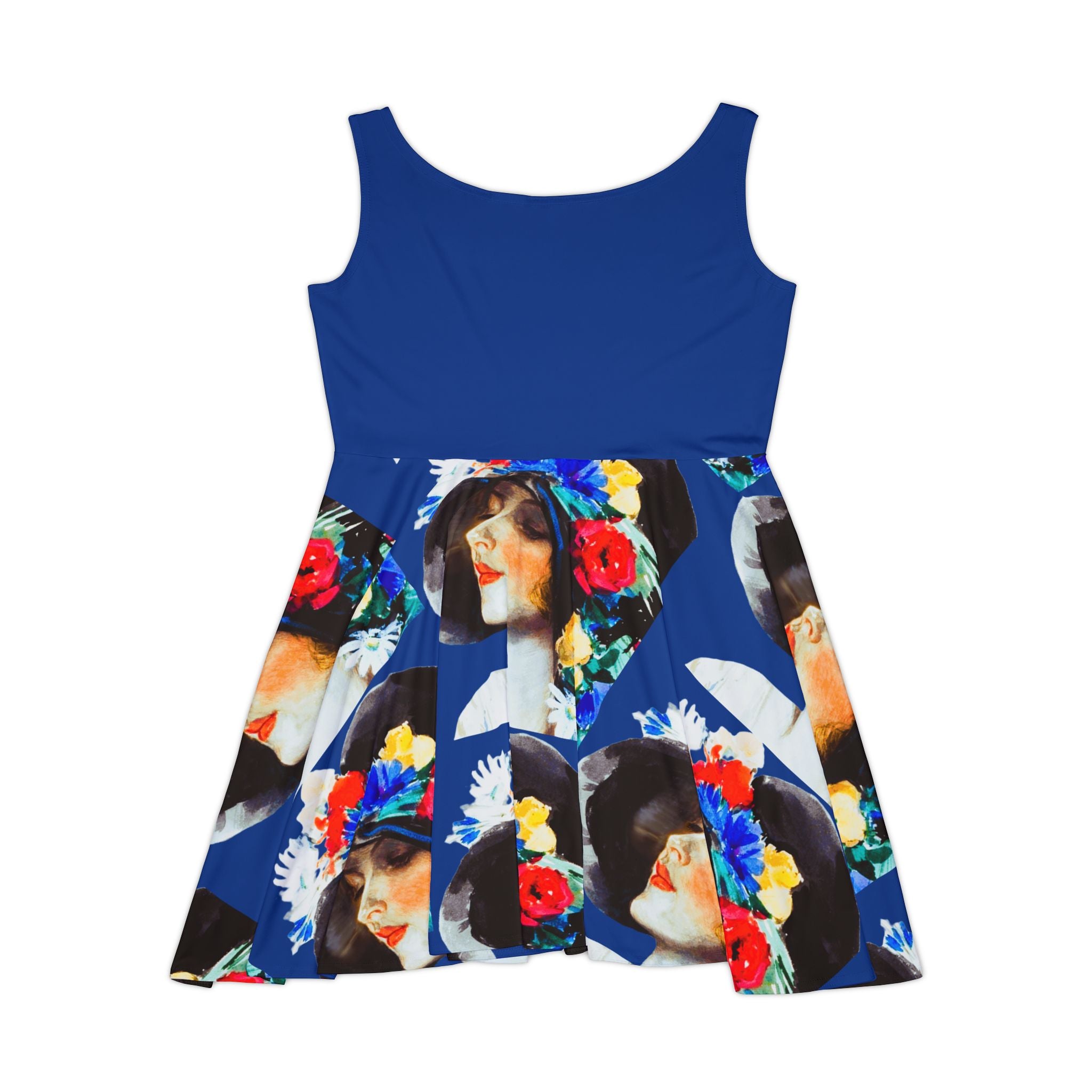 Dark Blue Vintage Floral Skater Dress