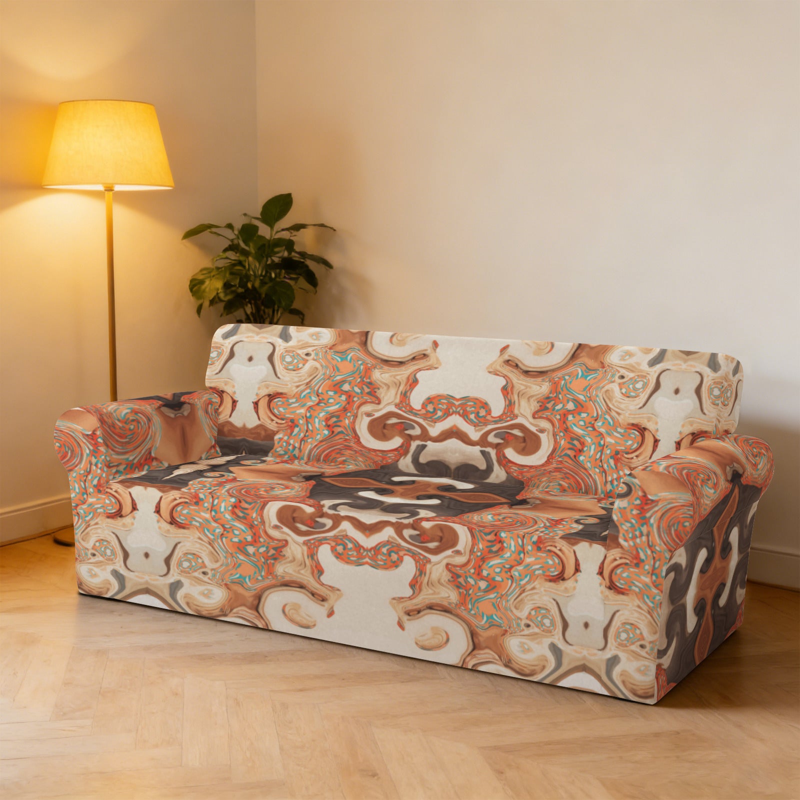 Orange Brown Marble 3-Seater Sofa Cover | Ships from USA