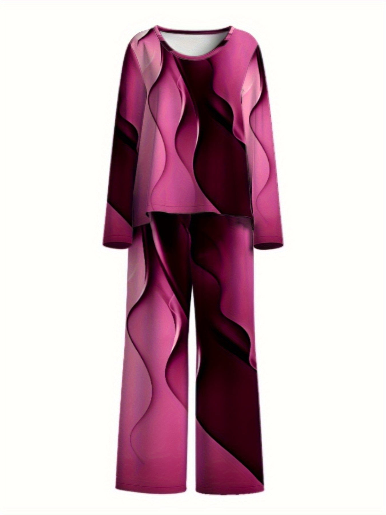 Vibrant  Geometric Plus Size Long Sleeve Top  Pants Set