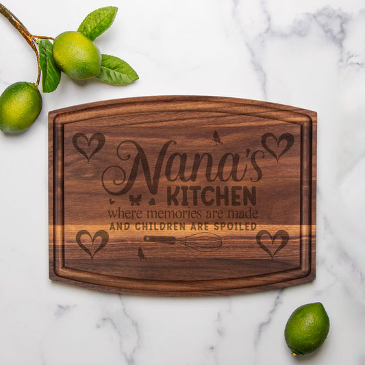 Nana's Kitchen Arched Wood Cutting Board with Groove - 12" x 9"