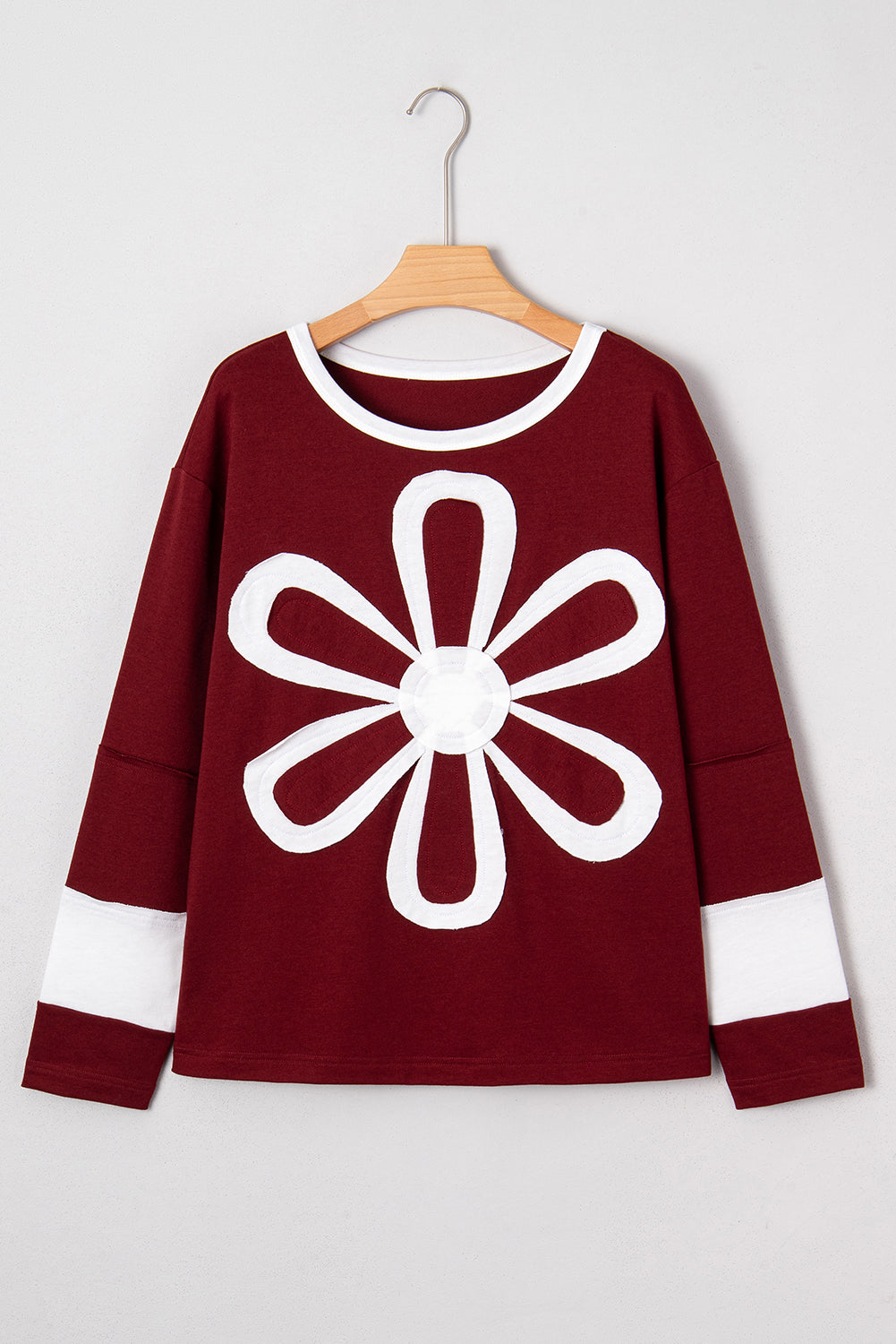 Floral White Patch Long Sleeve Crewneck Sweatshirt